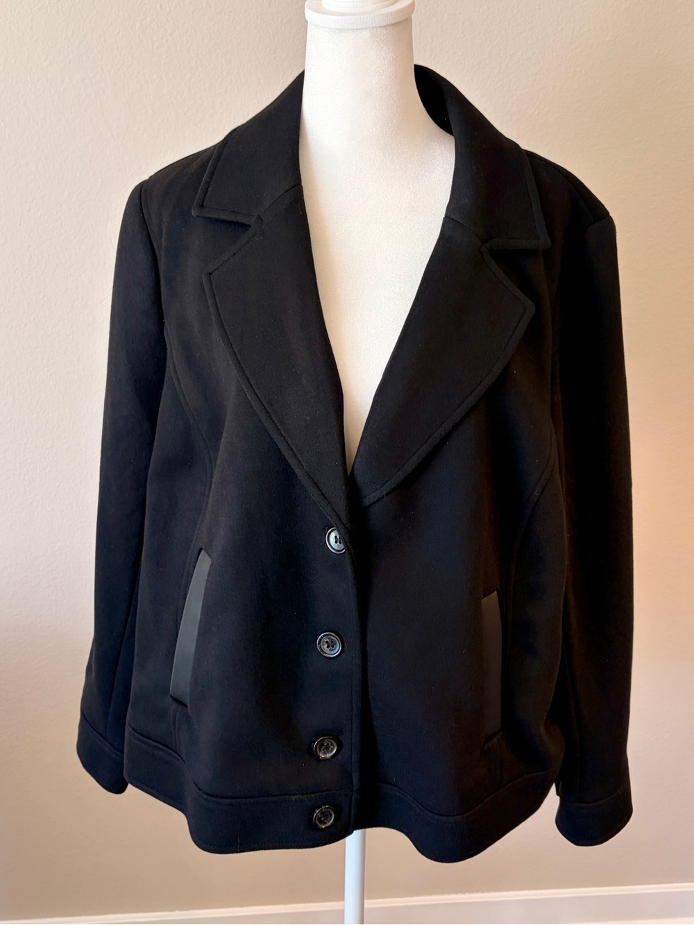 Talbots Black Blazer Jacket Faux Leather Trim